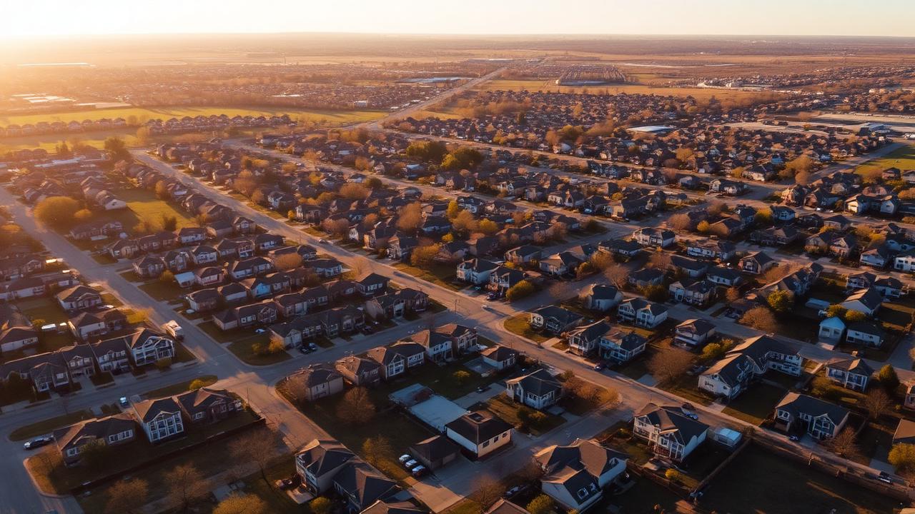 Aerial view of Lewisville TX neighborhoods near Lake Lewisville